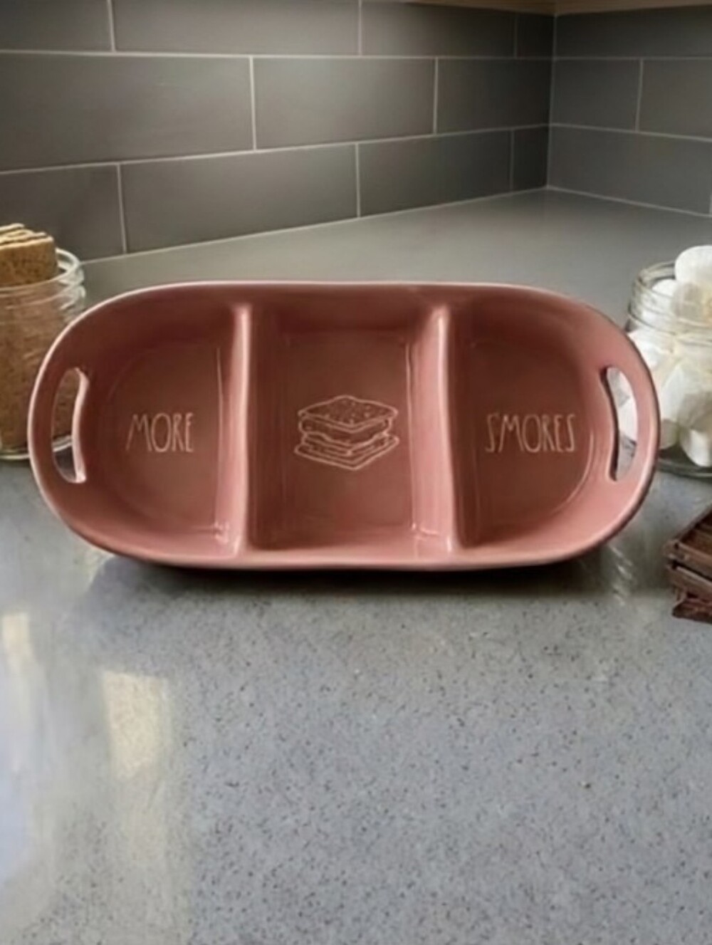 NWOT Rae Dunn Ceramic "MORE S'MORES" 3-Compartment Divided Serving Dish